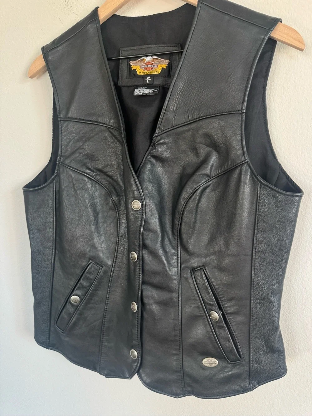 Harley-Davidson Women's Black Genuine Leather Motorcycle Vest USA Made Large